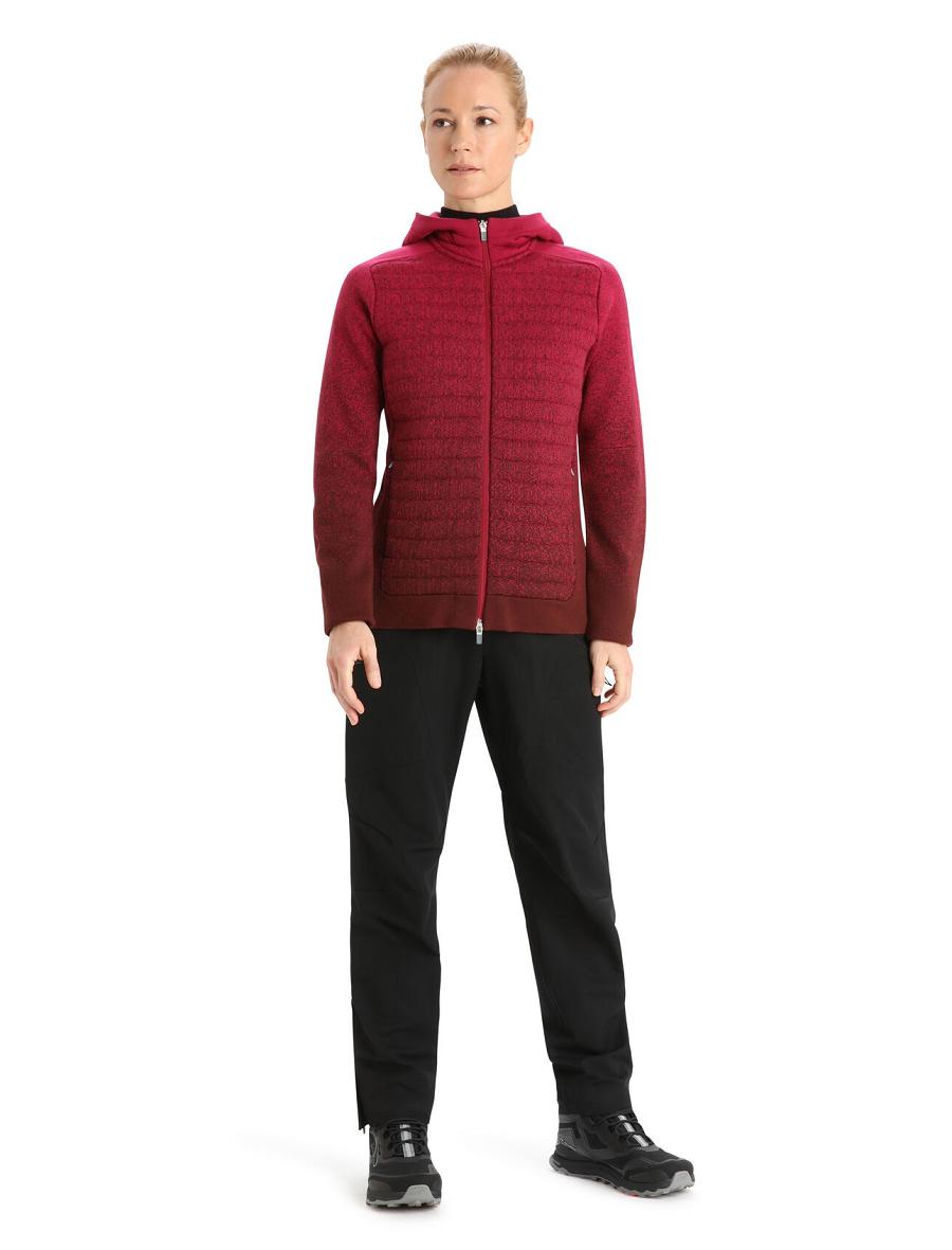 Bluzy Z Kapturem Icebreaker ZoneKnit™ Merino Insulated Long Sleeve Zip Into the Deep Damskie Różowe | PL 1268CTVE